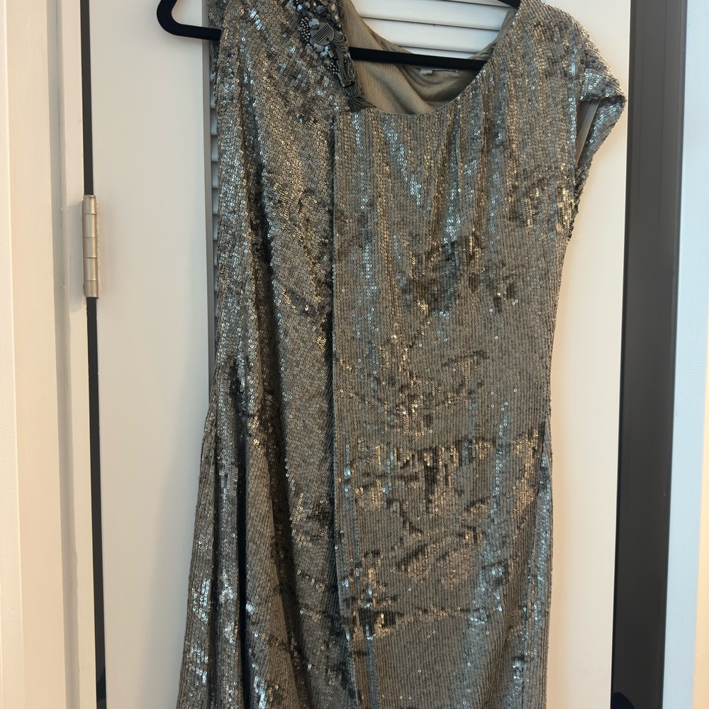 One-Shoulder Silver Sequin Dress